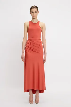 Victoria Beckham Asymmetric Tank Midi Dress In Paprika 8