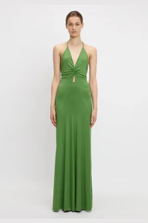 Victoria Beckham V-Neck Ruched Cami Gown In 16