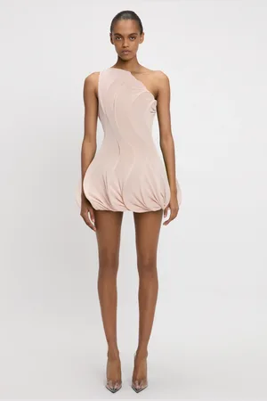 Victoria Beckham One Shoulder Wave Detail Mini Dress In 4