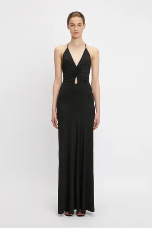 Victoria Beckham V-Neck Ruched Cami Gown In 8