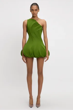 Victoria Beckham One Shoulder Wave Detail Mini Dress In 4