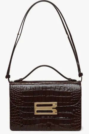 Victoria Beckham Dorian Bag In Dark Brown Croc Embossed Leather
