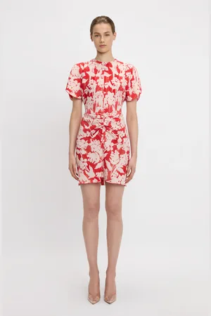 Victoria Beckham Gathered Waist Mini Dress In Chilli-Blush 6