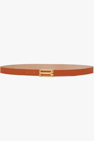 Victoria Beckham Frame Belt In Burnt Orange Grained Leather 100CM