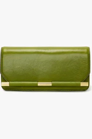 Victoria Beckham 202 Clutch Bag In Green Distressed Leather