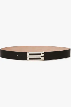 Victoria Beckham Silver Buckle Jumbo Frame Belt In Black Grained Leather 90CM