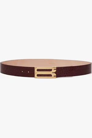 Victoria Beckham Jumbo Frame Belt In Burgundy Croc Embossed Calf Leather 80CM
