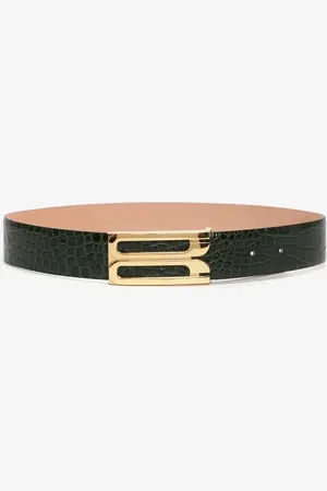 Victoria Beckham Jumbo Frame Belt In Dark Forest Croc Embossed Leather 70CM