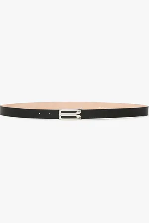 Victoria Beckham Silver Buckle Frame Belt In Black Grained Leather 100CM