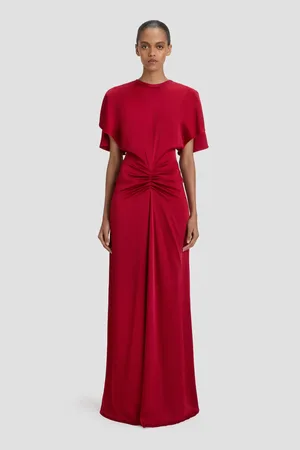 Victoria Beckham Gathered Waist Floor-Length Dress In 14