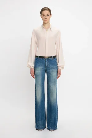 Victoria Beckham Blouson Sleeve Blouse In Blush 14