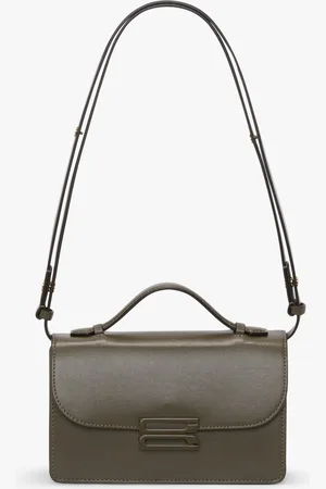 Victoria Beckham Tonal Mini Dorian Bag In Dark Khaki Smooth Leather