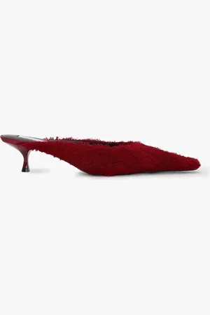 Victoria Beckham Sloan Mule In Cherry Red Embroidered Satin 37