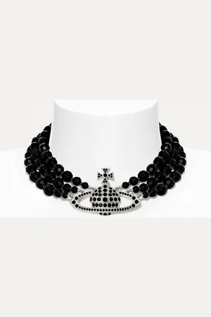 Vivienne Westwood Messaline Three Row Choker Black Agate Gemstone Women