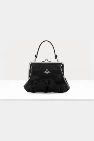 Vivienne Westwood Granny Frame Purse Vintage Inspired Bag Croc-Embossed Patent Leather Bag with Clasp Fastening and Iconic Metal Orb Plaque