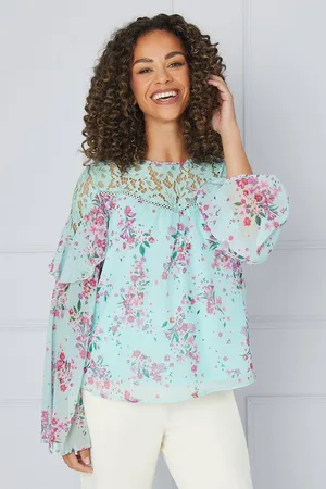 wallis Womens Printed Lace Trim Blouse