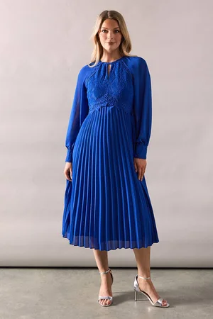 wallis Womens Petite Occasion Premium Lace Insert Pleated Midaxi Dress