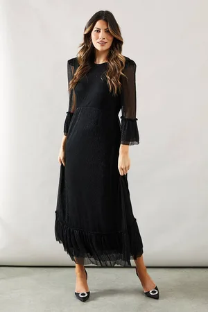 wallis Womens Occasion Plisse Ruffle Sleeve Midaxi Dress