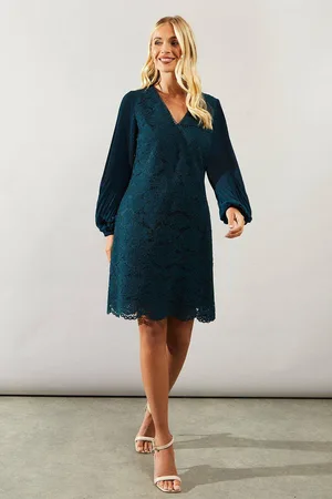 wallis Womens Petite Occasion Lace Pleat Sleeve Shift Dress