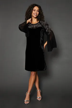 wallis Womens Occasion Velvet Embellished Sequin Split Sleeve Shift Dress