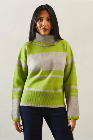 wallis Womens Petite Striped Colour Block Roll Neck Jumper