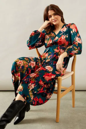 wallis Womens Floral Print Flute Sleeve Midi Dress