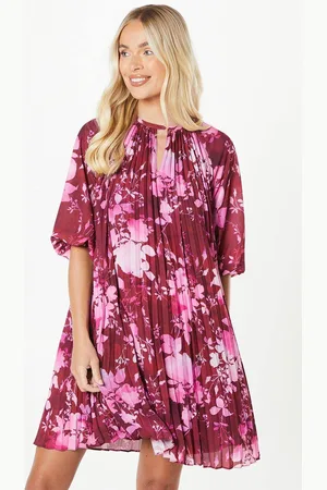 wallis Womens Petite Floral Pleated 3/4 Sleeve Shift Dress