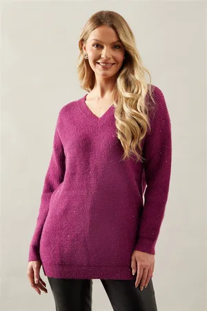 wallis Womens Sequin Knit V Neck Knitted Tunic Dress