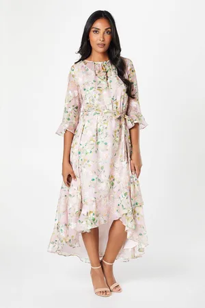 wallis Womens Petite Floral Jacquard Ruffle Midaxi Dress