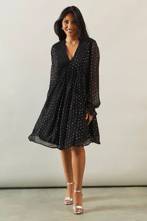 wallis Womens Petite Occasion Glitter Spot Pintuck Shift Dress