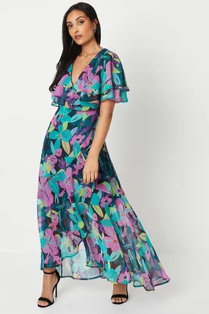 wallis Womens Petite Floral Print Ruffle Sleeve Wrap Maxi Dress