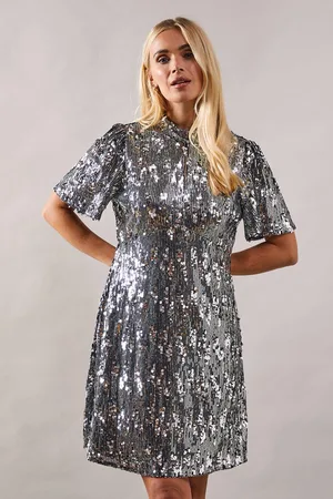 wallis Womens Petite Occasion Sequin High Neck Shift Dress