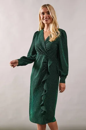 wallis Womens Petite Occasion Glitter Jersey Ruffle Midi Dress