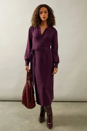 wallis Womens Collared Belted Midi Jumper Dress