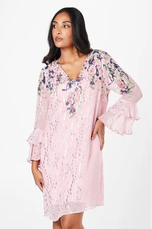 wallis Womens Petite Floral Metallic Ruffle Sleeve Shift Dress