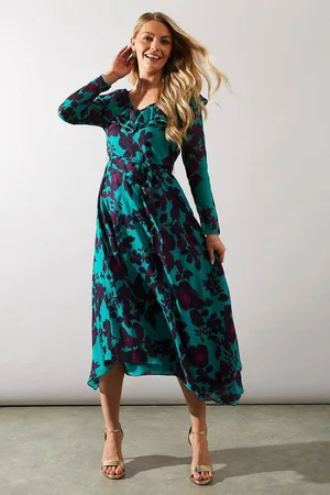 wallis Womens Occasion Floral Ruffle Midi Dress