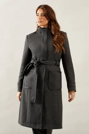 wallis Womens Belted Faux Leather Piped Coat