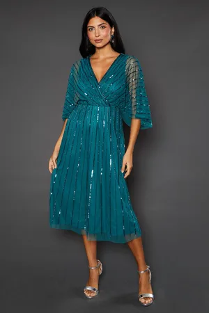 wallis Womens Petite Occasion Embellished Sequin Cape Midi Dress