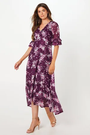 wallis Womens Floral Mesh Ruffle Sleeve Midaxi Dress
