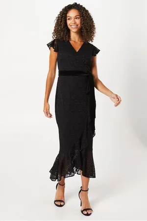 wallis Womens Occasion Lace Ruffle Wrap Velvet Belt Midaxi Dress
