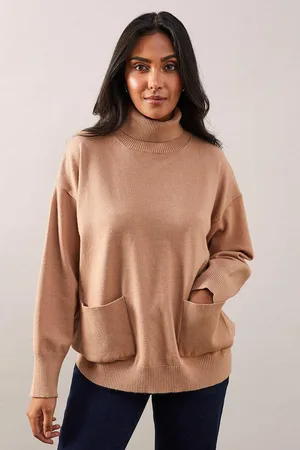 wallis Womens Petite Pocket Front Roll Neck Jumper