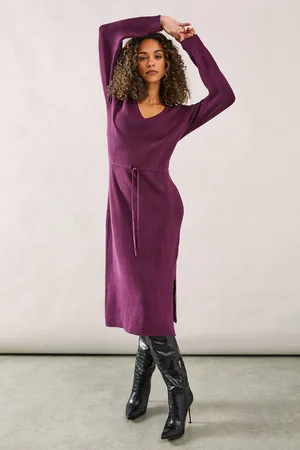 wallis Womens Tie Rib Knitted Midi Dress