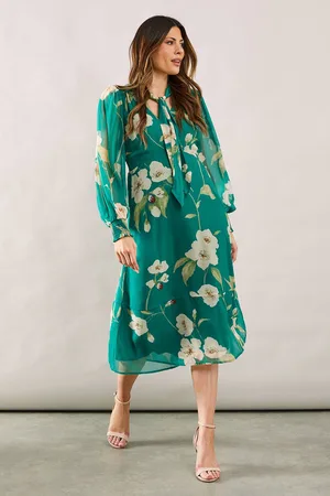 wallis Womens Floral Tie Neck Midi Dress