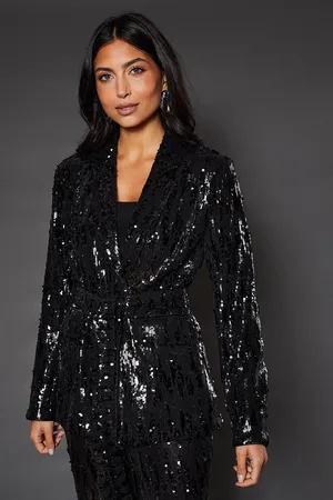 wallis Womens Tie Belted Sequin Blazer