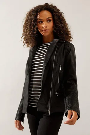 wallis Womens Faux Leather Tab Detail Biker Jacket
