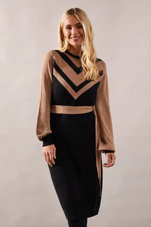 wallis Womens Petite Colour Block Belted Knitted Midi Dress