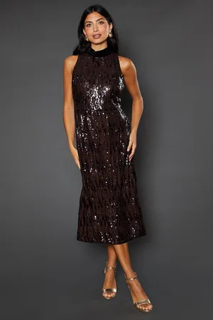 wallis Womens Sequin High Neck Sleeveless Midi Dress