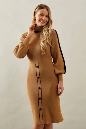 wallis Womens Tipped Button Skirt Roll Neck Midi Jumper Dress