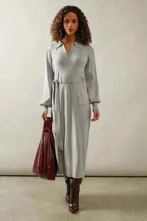 wallis Womens Collared Belted Midi Jumper Dress