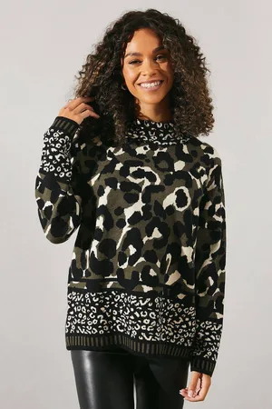 wallis Womens Mixed Animal High Neck Jumper